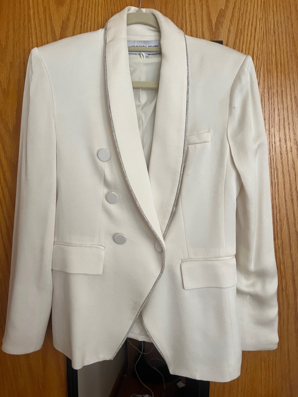 Veronica Beard White Satin Jacket - Rhinestone Detail